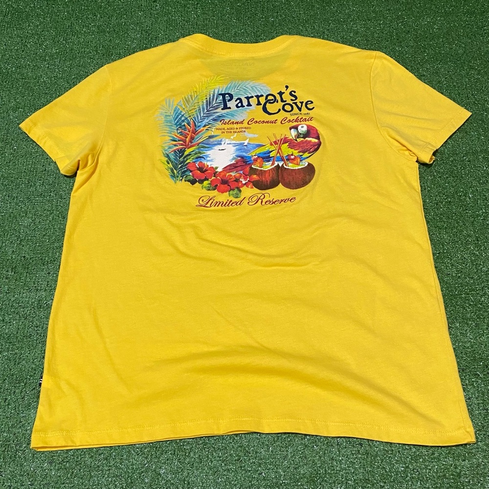 Nautica Parrot's Cove Island Coconut T-Shirt Yellow Graphic Men's Large